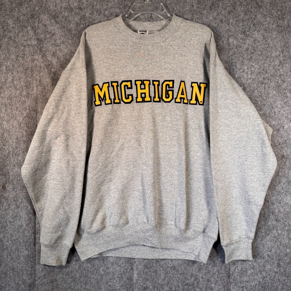 Vintage 90s Michigan University College Crewneck Sweatshirt Gray Mens XL ASO